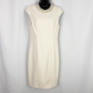 Betsey Johnson Scuba Crepe Pearl Collar Sheath Dress Almond Size 6